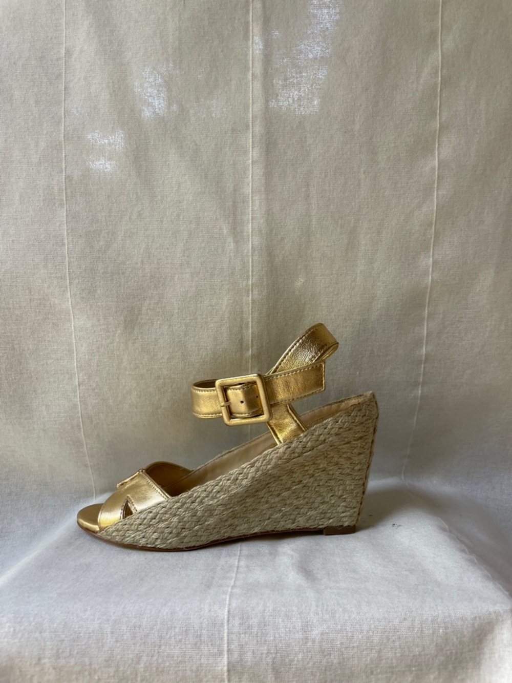 Diane Von Furstenberg Metallic Gold Espadrille Wedge Sandals